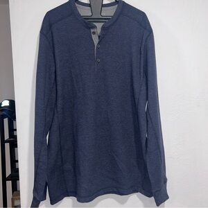 Eddie Bauer Navy Long Sleeve Henley Blue 1/4 Button Up LARGE TALL Mens
